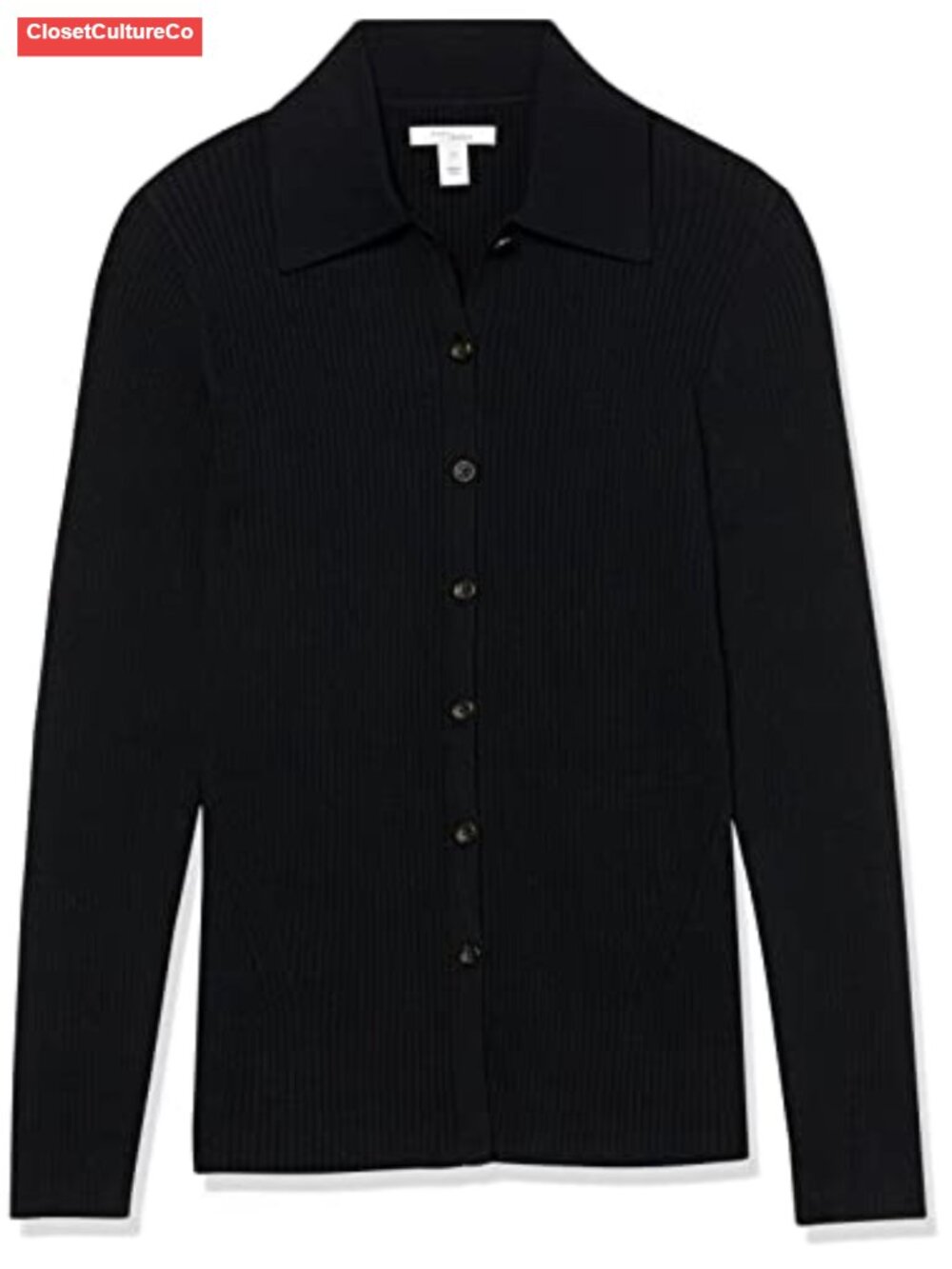 Fine Gauge Ribbed Knit Button Front Long Sleeve Polo Cardigan Sweater - Picture 5 of 6